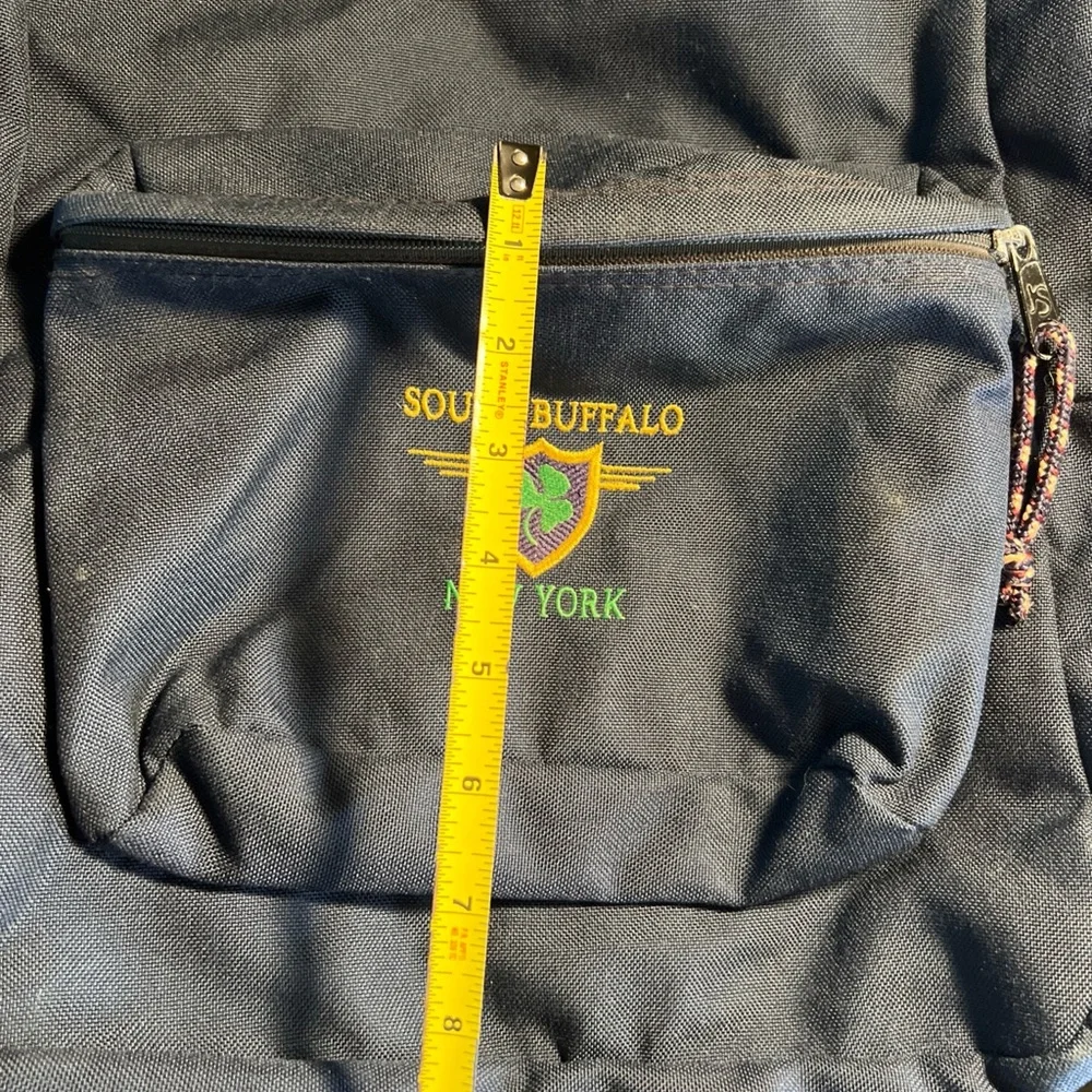 Jansport Vintage 90's Backpack Day Pack USA Made Blue Bag South Buffalo NY Patch